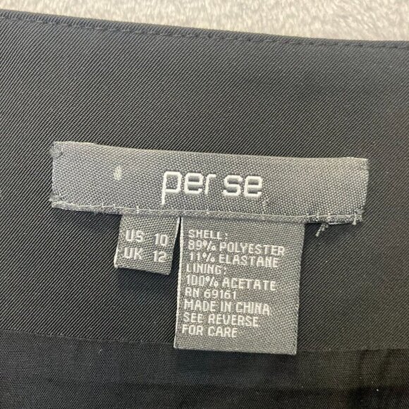 Per Se by Carlisle Pleated A-Line Skirt Womens Size 10 Black Buckle Stretch EUC - Picture 5 of 10
